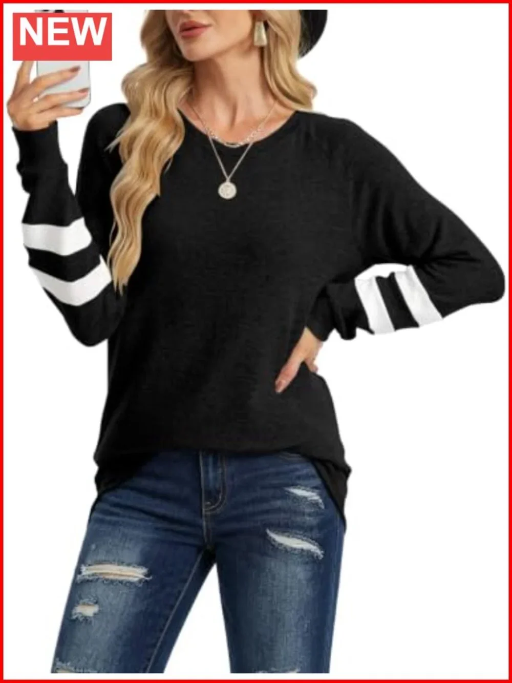 Crewneck Color Block Tunic Sweatshirt Loose Fit Long Sleeve Pullover